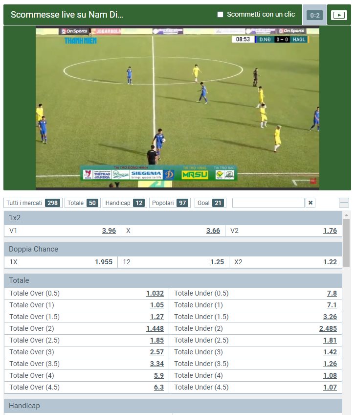Esempio di una partita di calcio trasmessa in streaming su Melbet
